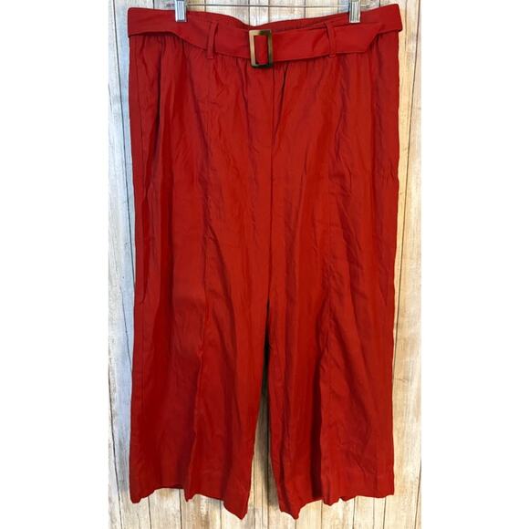 J. Jill Linen Stretch Rust Crop Pants with Belt - Large - Picture 1 of 5